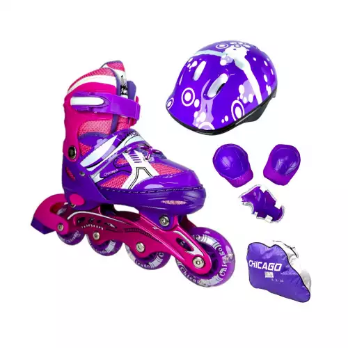 Patines En Linea Ajustables Kit Chicago Con Protecciones Morado