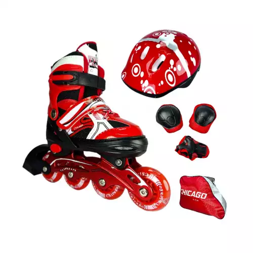 Patines En Linea Ajustables Kit Chicago Con Protecciones Rojo