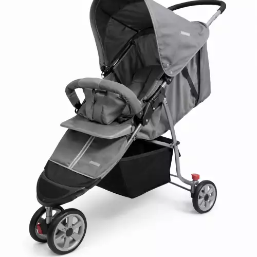 Coche bebé 3 ruedas gris plegable con canastilla