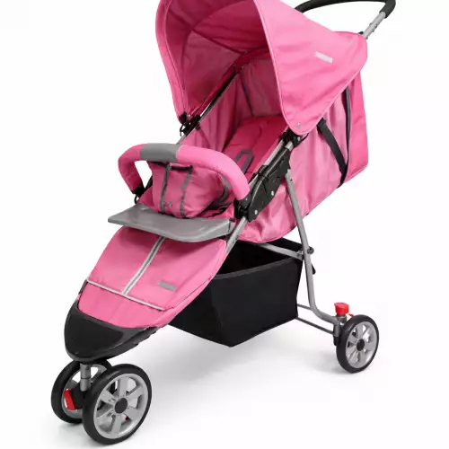 Coche bebé 3 ruedas rosa plegable con canastilla