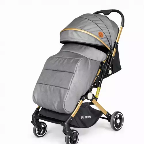 Coche para bebé gris plegable con capota y arnés