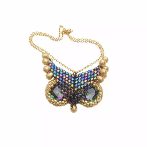 Collar "Sabiduría Eterna" – Búho Artesanal Tejido en Tonos Tornasol