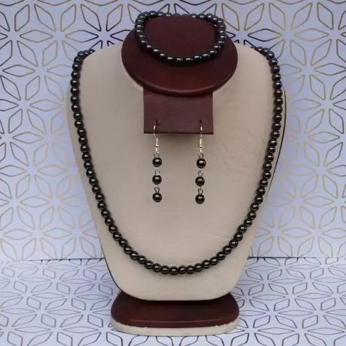 Collar aretes pulsera hematita acerina elástica