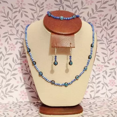 Collar aretes pulsera ojo de gato azul ojo turco