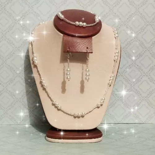 Collar aretes pulsera perlas blancas 48cm