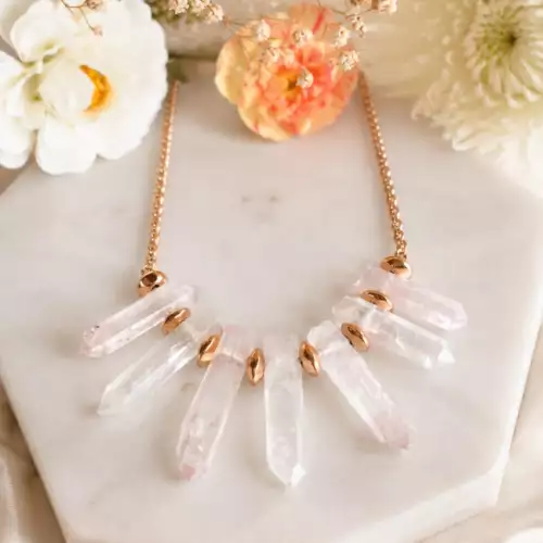 Collar mujer cuarzo cristal múltiple baño oro 24k