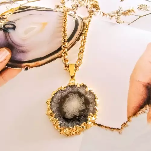 Collar mujer piedra amatista estalactita baño oro 24k