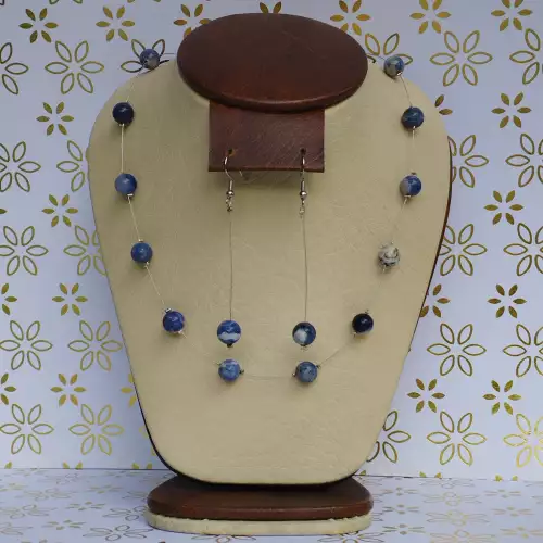 Collar y aretes flotante piedra natural sodalita azul