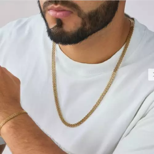 Combo cadena chinesca pulso oro 18k sobre titanio