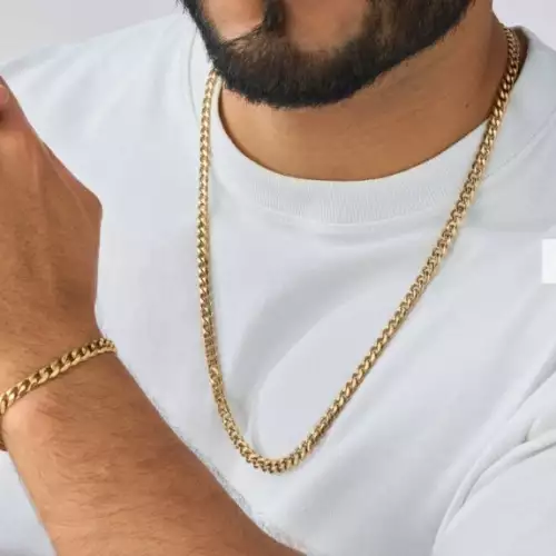 Combo cadena cubana y pulso en oro 18k sobre titanio