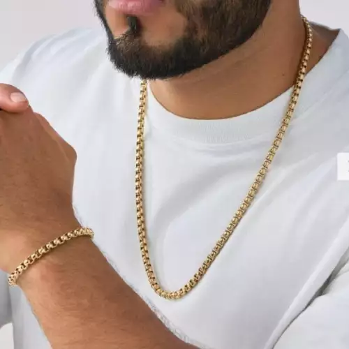 Combo cadena veneciana y pulso oro 18k titanio