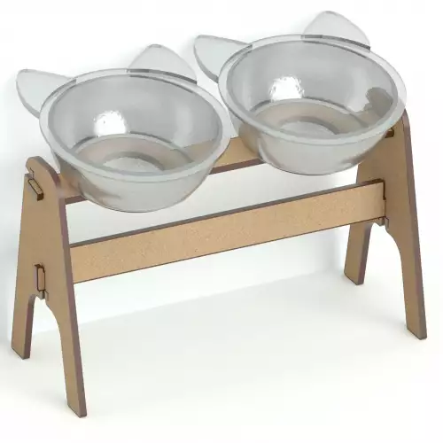 Comedero elevado doble para gatos con madera