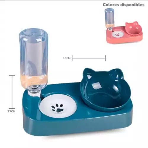 Comedero Para Gatos con Botella Dispensadora SOLO DISPONIBLE EN COLOR ROSADO