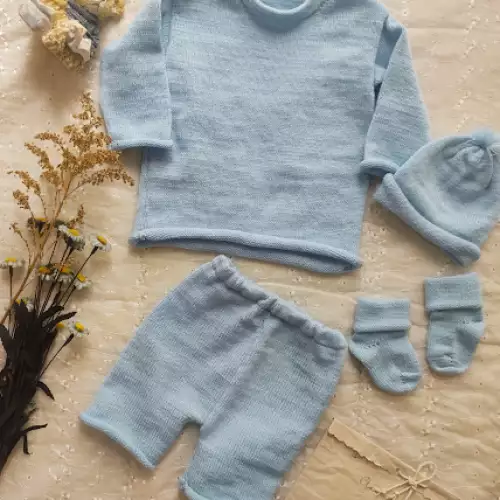 Conjunto bebé 1 a 3 meses lana 100% azul