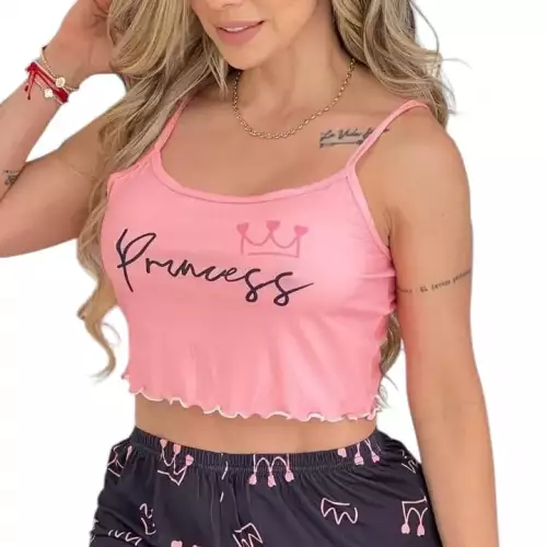 Conjunto De Pijama Estampada De Dos Piezas Short Talla Unica