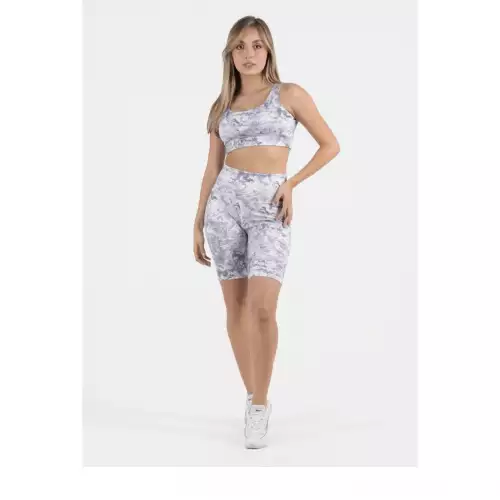 Conjunto deportivo biker y top gris con control abdominal