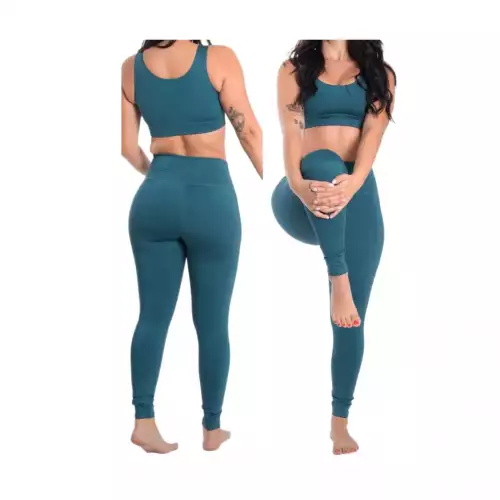 Conjunto deportivo top y leggins con control abdominal verde