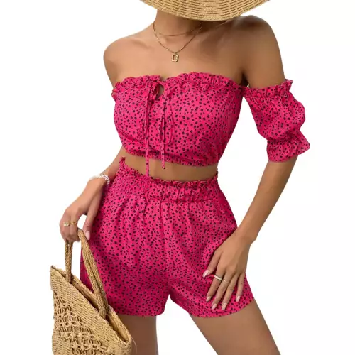 Conjunto Short Y Blusa Pantalon Corto Top FUCSIA TALLA S