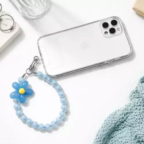Correa strap colgante para celular azul con piedras brillantes