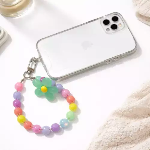 Correa strap colgante para celular flor verde con piedras