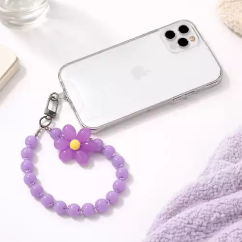 Correa strap colgante para celular lila con piedras brillantes