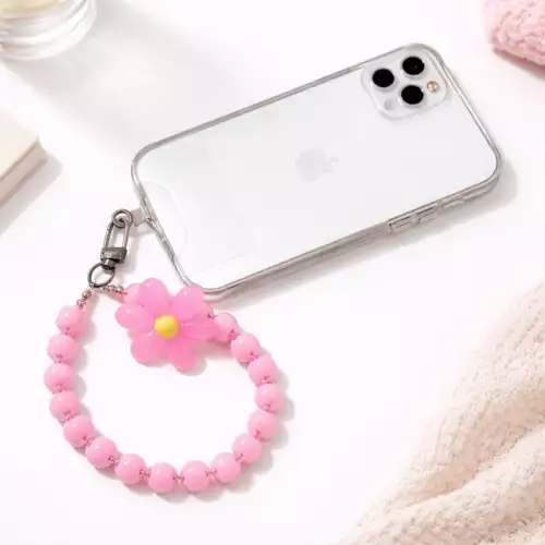 Correa strap colgante para celular rosa con piedras brillantes