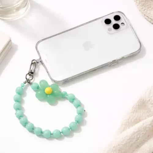Correa strap colgante para celular verde menta con brillos