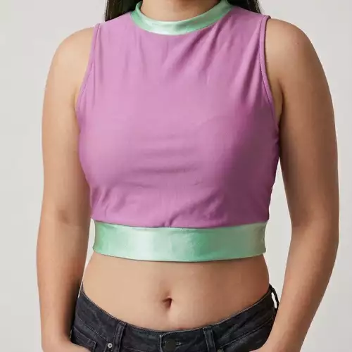 Crop Top, Ordiri Textil, Licra Diseño Unico Exclusivo Patshwork fucsia