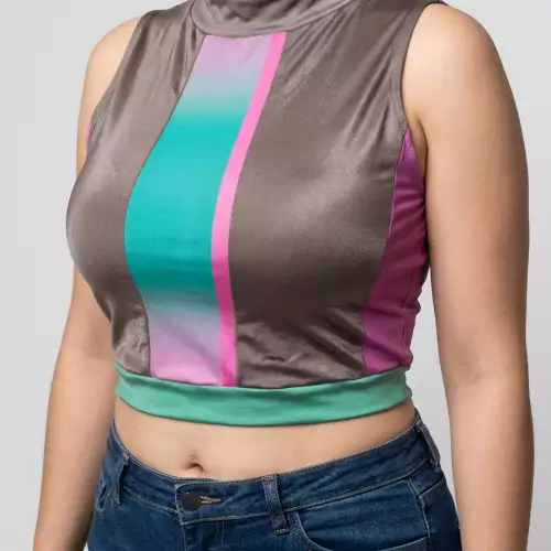 Crop Top Diseños Únicos En Telas Exclusivas Creadas Individual gris fucsia