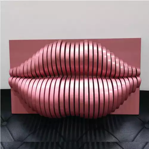 Cuadro decorativo forma beso rosado MDF 50x30cm