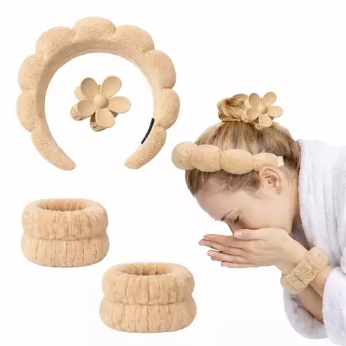 Diadema balaca acolchada puffy para skincare beige