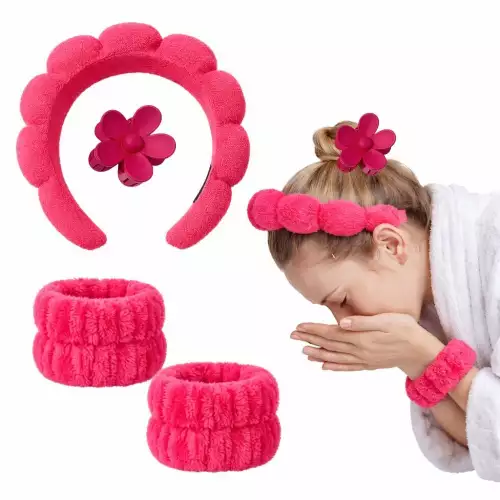 Diadema balaca acolchada puffy para skincare fucsia