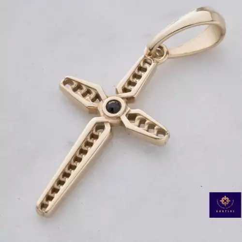 Dije Cruz Imperial oro laminado gema negra