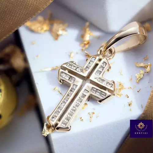 Dije cruz Luxor oro laminado 18k con gemas
