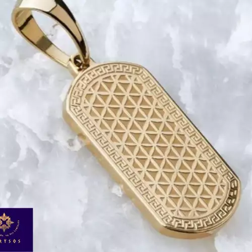 Dije placa griega oro laminado 18k grabado