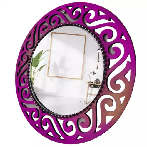 Espejo mandala de 40 cm con base en madera MDF,  Fucsia
