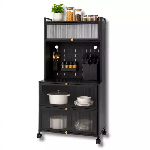 Estante Organizador De 60 CM Cocina Rodante Con Gabinetes Y Soportes