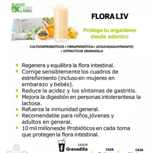 Floraliv bebida probiótica sabor granadilla 7 sobres