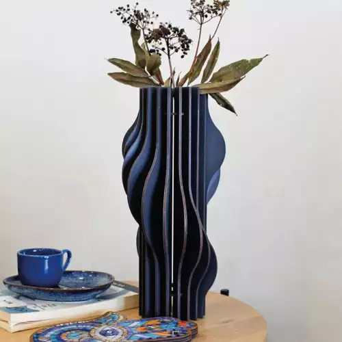 Florero decorativo azul oscuro para flores secas 30 cm