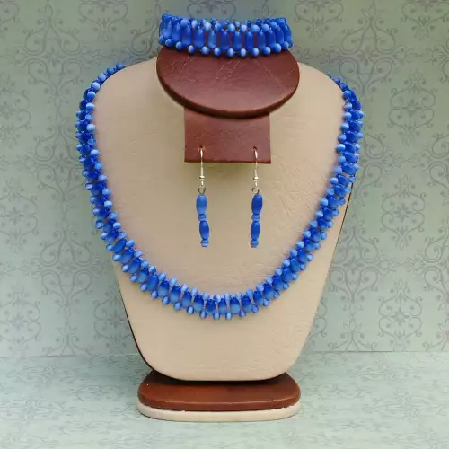Gargantilla tejida aretes pulsera ojo de gato 44cm