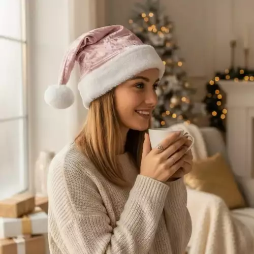 Gorro Navideño En Terciopelo Suave Navidad Adulto Unisex Oro Rosa