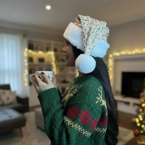 Gorro navideño terciopelo lentejuelas adulto beige