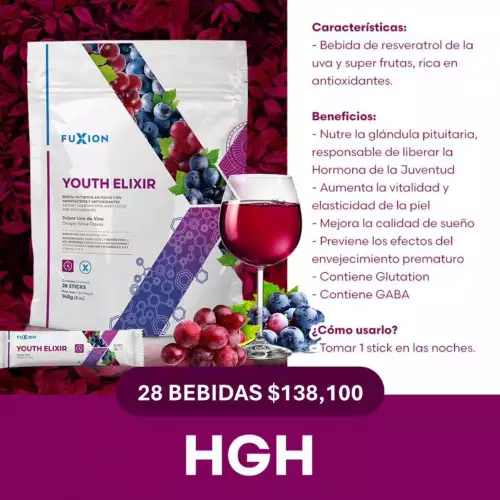 HGH Fuxion bebida antioxidante sabor uva 28 sobres