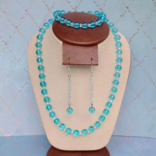 J272. LINDO JUEGO DE COLLAR, ARETES Y PULSERA EN OJO DE GATO ECO