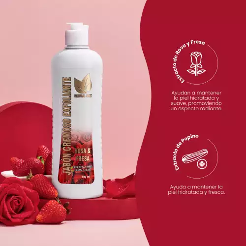 JABON CREMOSO EXFOLIANTE ROSA Y FRESA X 500ML NATURAL SANT