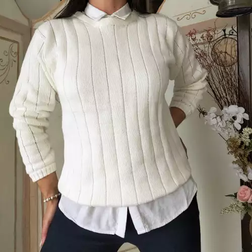 Jersey beige cuello redondo manga larga hilo talla M