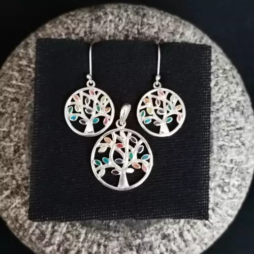 Juego Árbol de la vida aretes dije plata 950