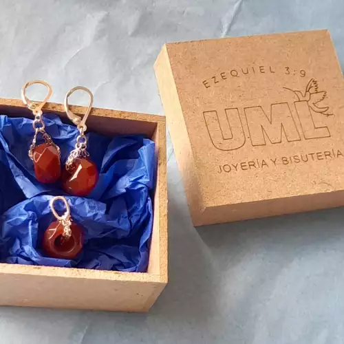 Juego aretes y dije plata 925 piedra cornalina