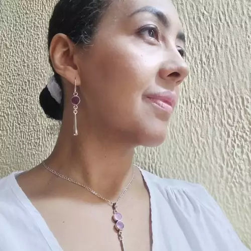 Juego aretes y dije spondylus morado plata 950