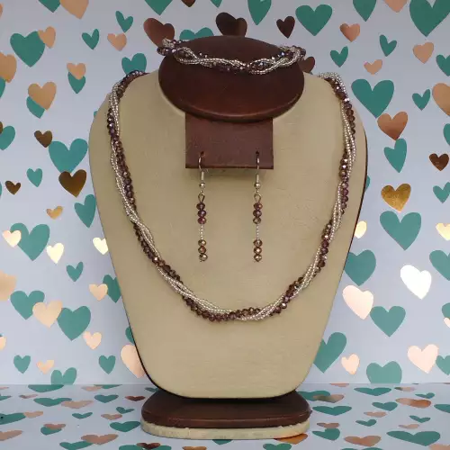 Juego collar, aretes y pulsera murano morado